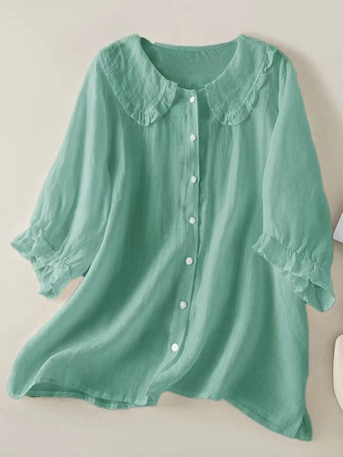 Fiona - Retro Peter Pan Collar Cotton Shirt