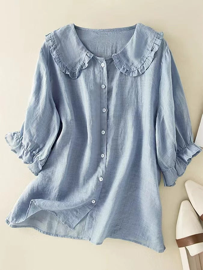Fiona - Retro Peter Pan Collar Cotton Shirt