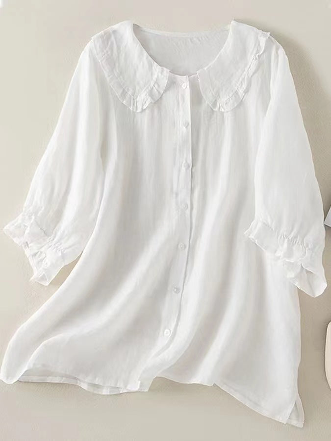 Fiona - Retro Peter Pan Collar Cotton Shirt