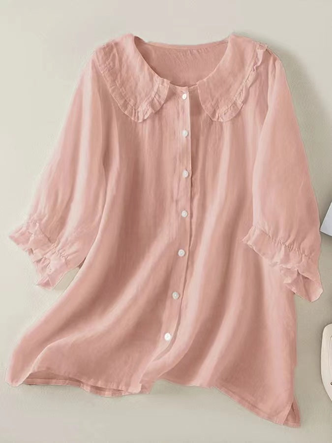 Fiona - Retro Peter Pan Collar Cotton Shirt
