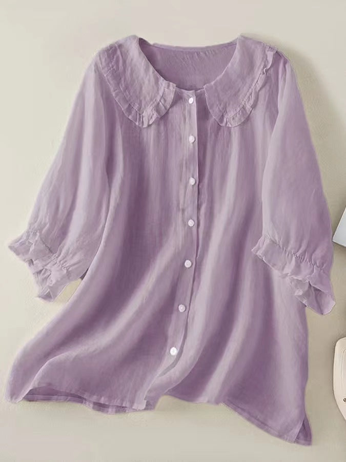 Fiona - Retro Peter Pan Collar Cotton Shirt