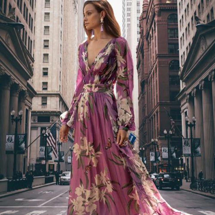 Stella - Vibrant Floral V-neck Maxi Dress