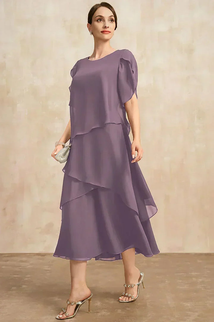 Belle - Flowy Short Sleeve Irregular Layered Long Dress