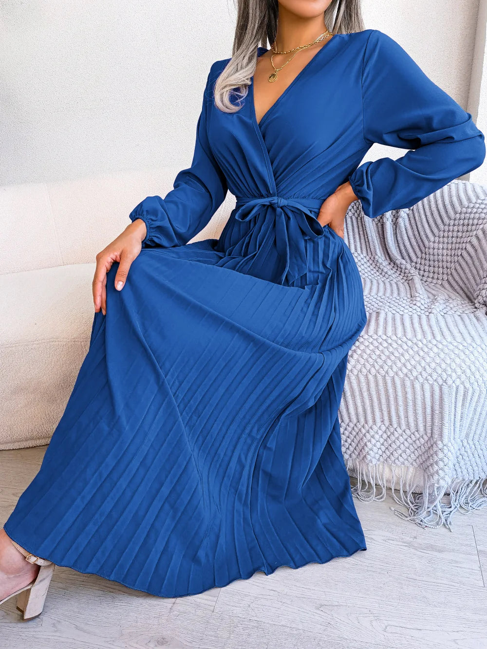Scarlett - Graceful Pleated V-Neck Maxi Dress