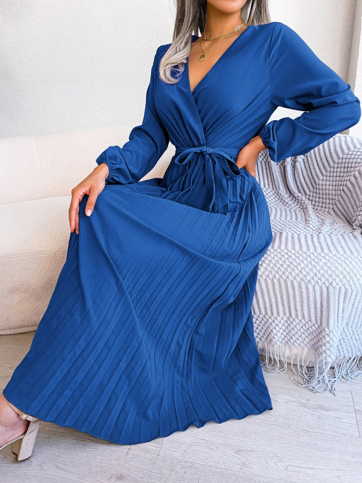 Scarlett - Graceful Pleated V-Neck Maxi Dress