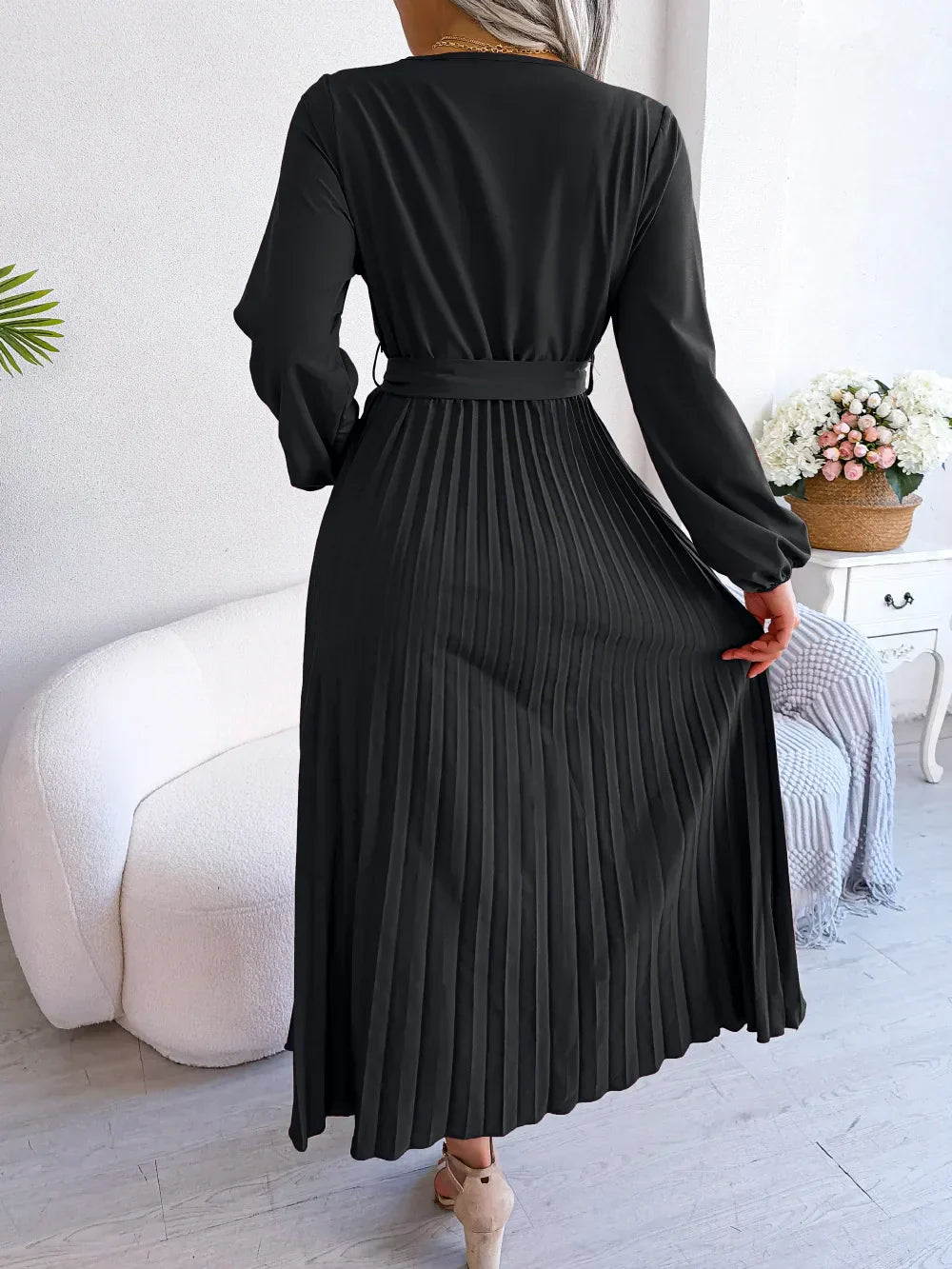 Scarlett - Graceful Pleated V-Neck Maxi Dress