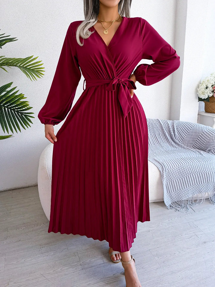 Scarlett - Graceful Pleated V-Neck Maxi Dress