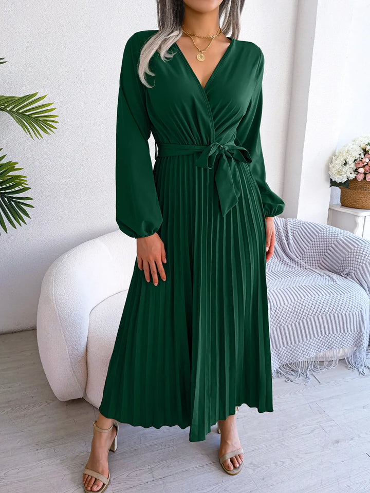Scarlett - Graceful Pleated V-Neck Maxi Dress