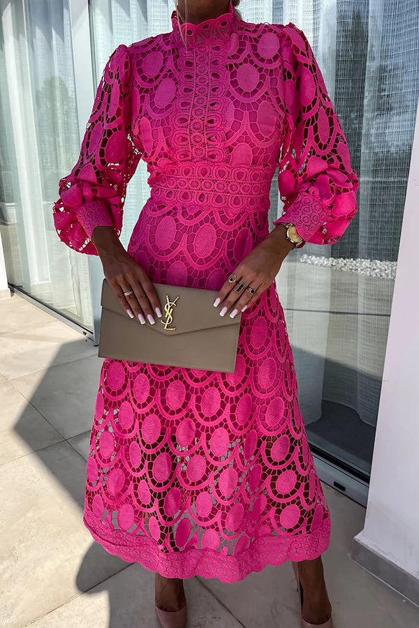 Edith - Elegant Puff Sleeves Dress with Lace Detail