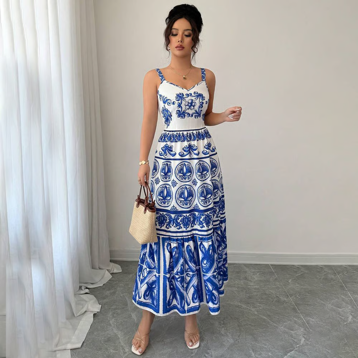 Farrah - Sleeveless A-Line Printed Sling Dress