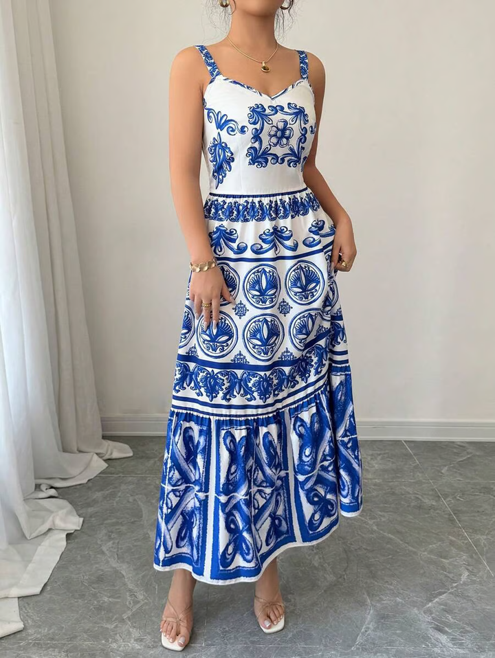Farrah - Sleeveless A-Line Printed Sling Dress