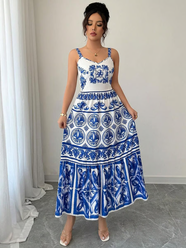 Farrah - Sleeveless A-Line Printed Sling Dress