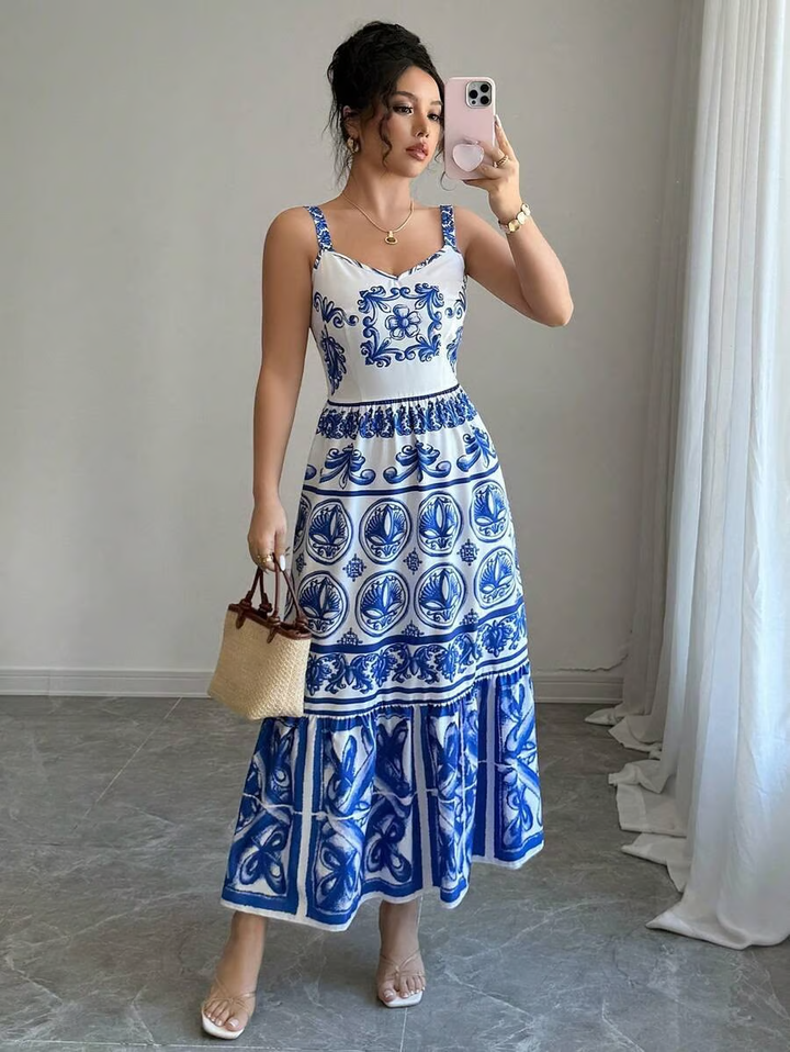 Farrah - Sleeveless A-Line Printed Sling Dress