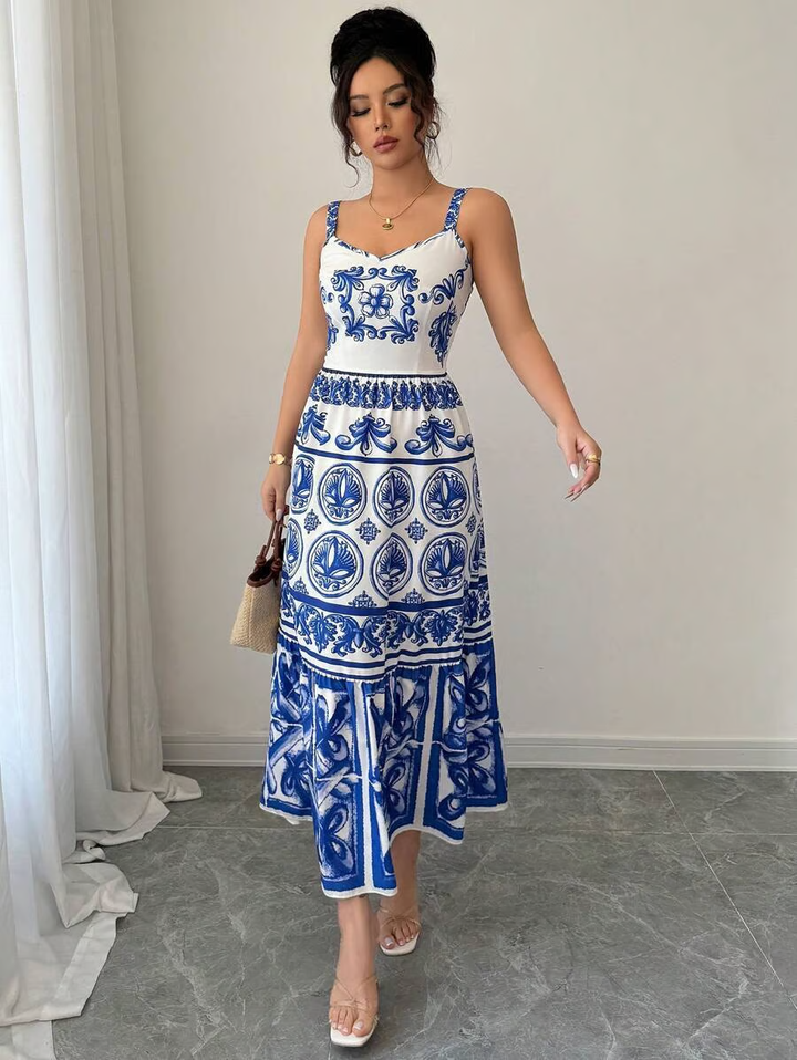 Farrah - Sleeveless A-Line Printed Sling Dress